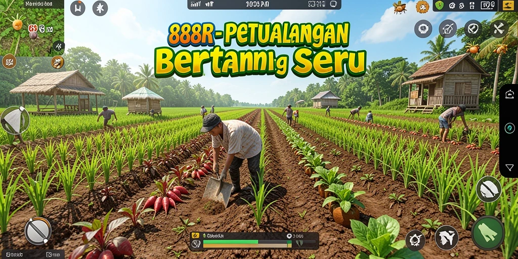 Tampilan gameplay menarik dalam 888R dengan aktivitas bertani.