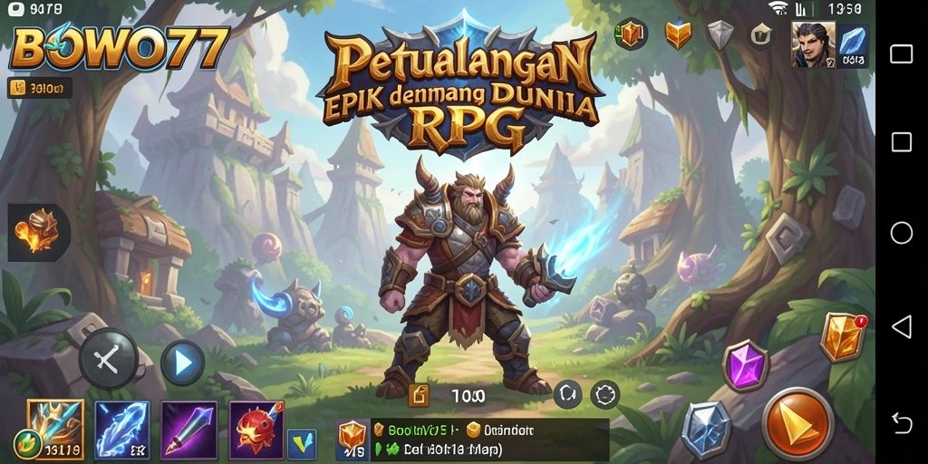 Tampilan gameplay BOWO77 dengan pertarungan epik dan karakter yang kuat.