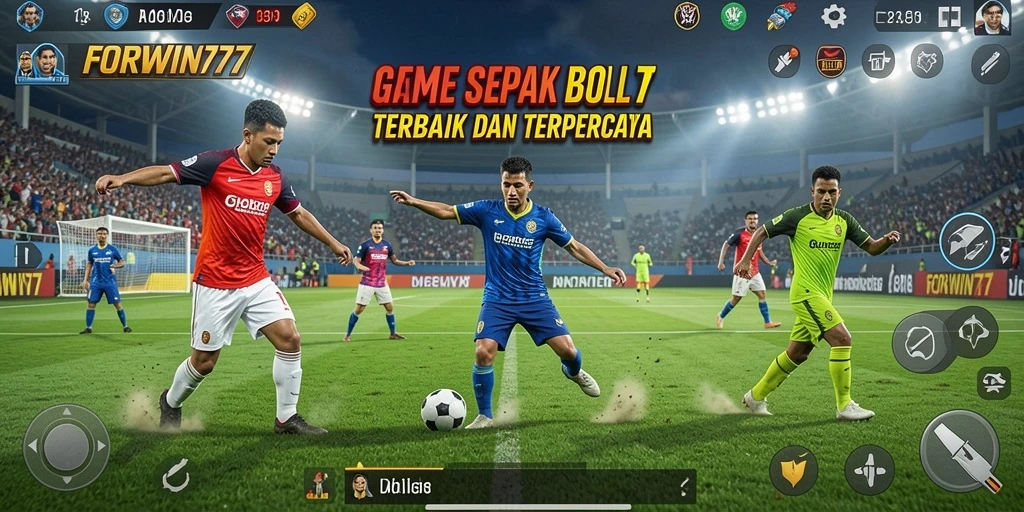 Gameplay seru FORWIN77 dengan aksi sepak bola mendebarkan.