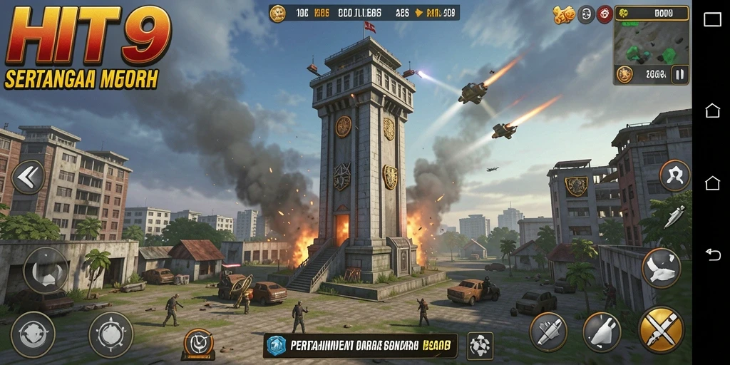 Tampilan gameplay HIT9 yang mendebarkan dan penuh aksi Tower Defense.