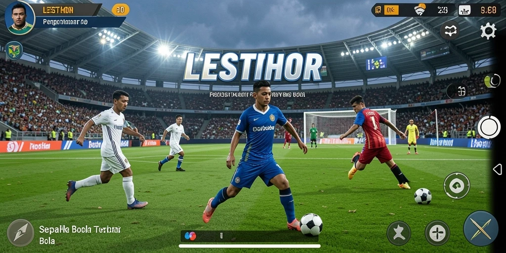 Gameplay LETSTHOR yang seru dengan aksi sepak bola yang mendebarkan.