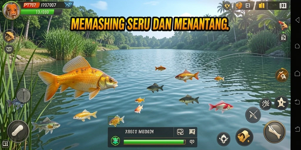 Tampilan gameplay PT707 yang menampilkan aksi memancing yang menarik.