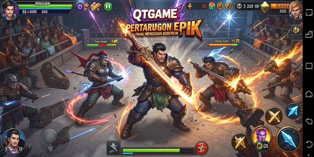 Gameplay QTGAME yang menampilkan pertarungan seru dan karakter yang kuat.